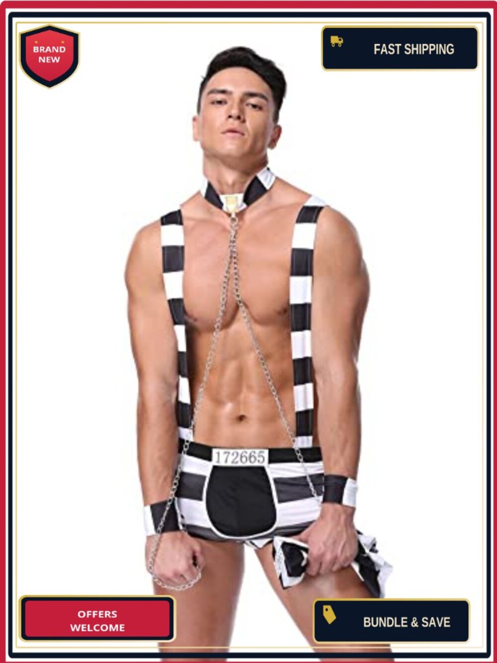 Prisoner Costume Accessory Set Suspender Cap Handcuffs Cosplay